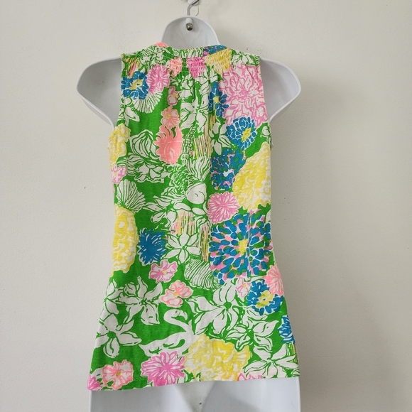 Lilly Pulitzer Essie Hibiscus Stroll Smocked Neck TopSize XXS - Picture 8 of 9